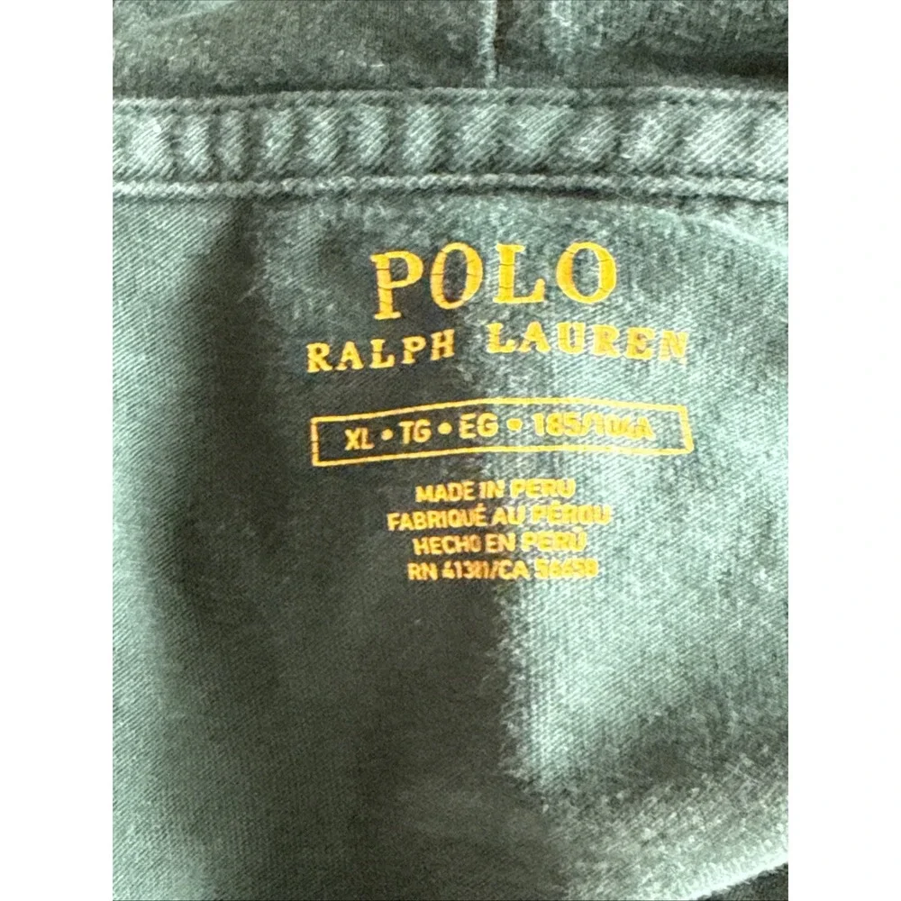 Polo Ralph Lauren Hoodie Shirt Mens XL Green Long Sleeve Cotton Tee ( Fits L)